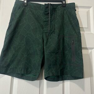 Mack Weldon Board Shorts Mens Large Green Leaf Print Swim Trunks Drawstring Zip